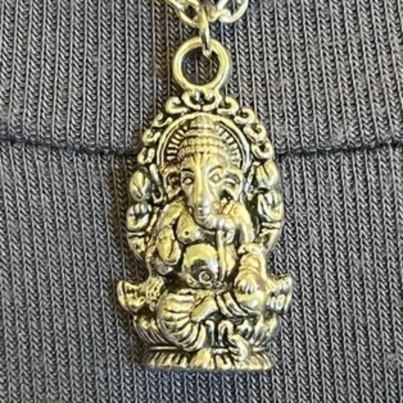 “Lucky Ganesh” Silver Hindu Elephant God Handmade 2-Layer Adjustable Necklace - Picture 2 of 16